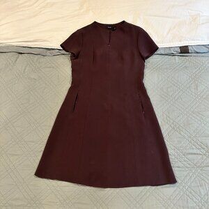 Theory burgundy dress with front zip and pockets (Size 10)